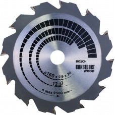 BOSCH ConstructWood pjūklo diskas 160x2,6 mm T12
